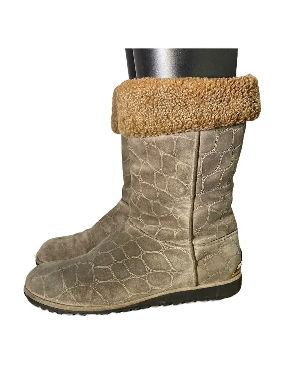 Stuart Weitzman Brown Suede Leather Faux Fur Lined Boot Womens Size 10